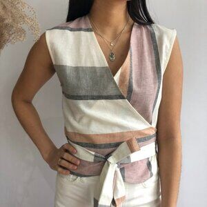 Eve Gravel Striped Amalfi Wrap Top, size small
